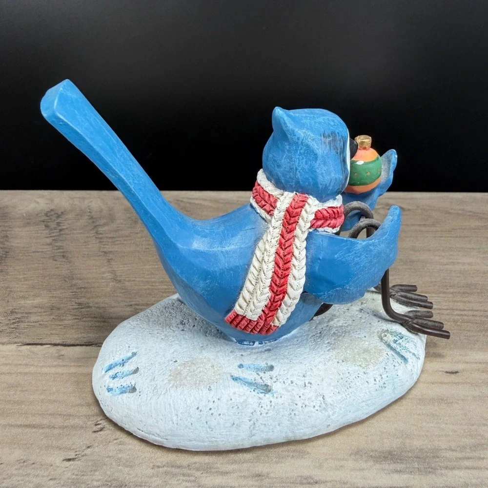 Russ Berrie Merrily We Tweet Along Blue Jay Bird Figurine Winter Scarf 13259